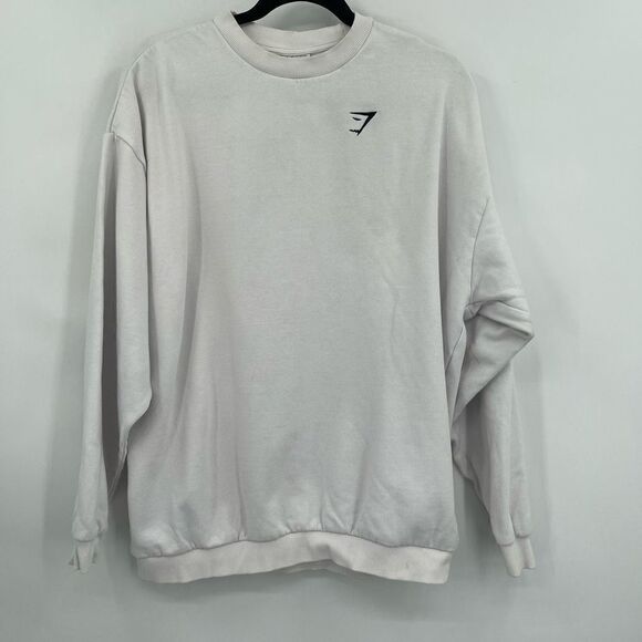 Gymshark White Long-Sleeve Crew Neck Athletic Sweatshirt Small - Picture 1 of 8